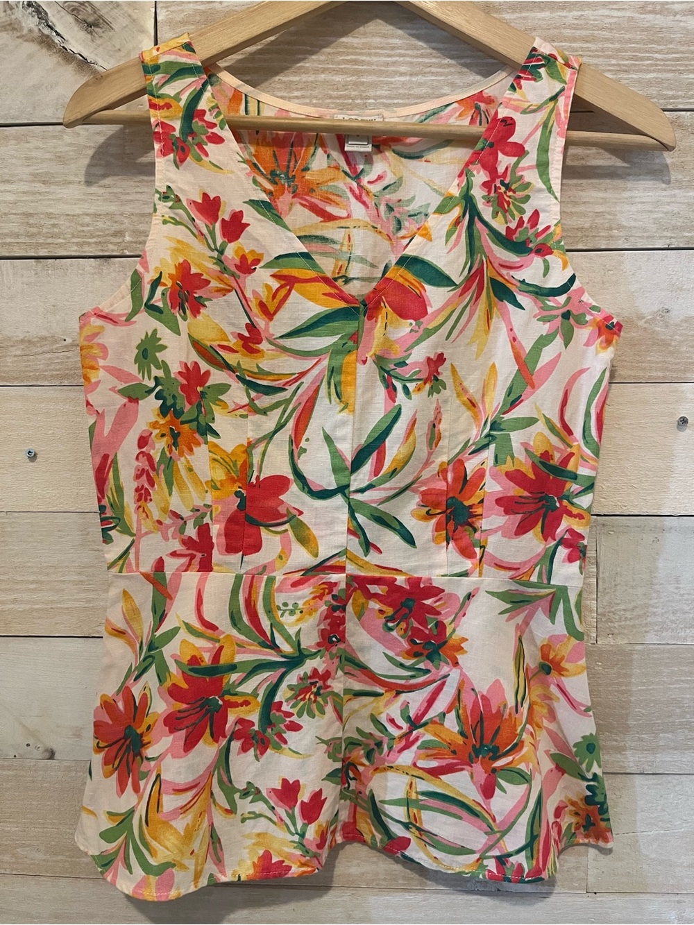 J. Crew Floral V-Neck Linen/Cotton Top